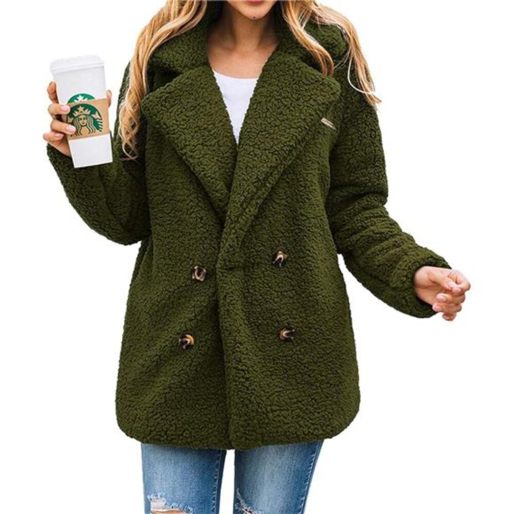 Women's Winter Coat Lapel Zip Up Faux Shearling Shaggy Oversized Jackets